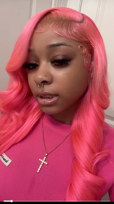 Cute Pink Wig Hairstyles, Pink Lace Front Wig Styles, Pink Wig Install Black Women, Pink Lacefront Wig, Pink Wig Hairstyles, Pink Wigs For Black Women, Light Pink Wig, Lace Wigs Styles, Braided Headband Hairstyle