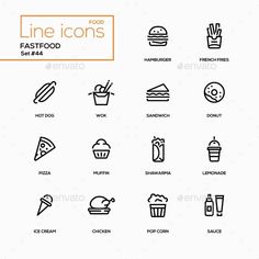 line fast food icons set - food objects