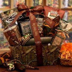 a gift basket filled with snacks and candies