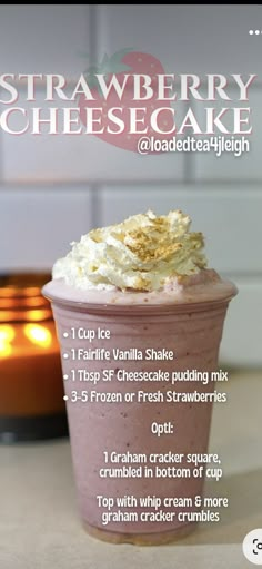 strawberry cheesecake milkshake recipe in a cup