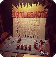 a game board with cups on it that says battleshots