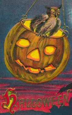 a drawing of a bird sitting on top of a jack - o'- lantern