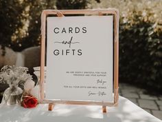 Guide your guests to the card and gift table with this beautiful Cards and Gifts Sign Template! With a heartfelt message of gratitude, this sign is the perfect addition to any wedding decor. Editable in Canva, you can personalize the text to include your names and wedding date. Ideal for display at the reception entrance or gift table, this sign adds a stylish touch while expressing your appreciation to guests. → Enjoy 30% OFF when you purchase 3 or more items → 50% OFF when you purchase 5 or more items - discount applied automatically at checkout! PLEASE NOTE: This is a digital product - no physical items will be shipped. You can print it at home, at a local print shop, or through an online service. You can also share the file online via email, text, or social media. WHAT'S INCLUDED: Card Wedding Table Presents, Welcome Card Wedding Table, Wedding Card Table Ideas, Cards And Gifts Table Wedding, Wedding Gifts Table, Card And Gift Table, Gift Table Ideas, Wedding Card Table, Cards Sign Wedding