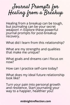 5 Journal Prompts for Healing from a Breakup Healing After A Breakup, Journal Prompts For Healing, Prompts For Healing, Getting To Know Yourself, 30 Day Writing Challenge, Emotional Recovery