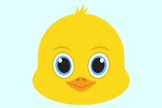 a yellow duck with big blue eyes