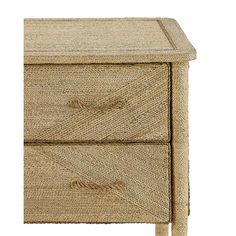 the side table has two drawers and one drawer is made out of woven sispe