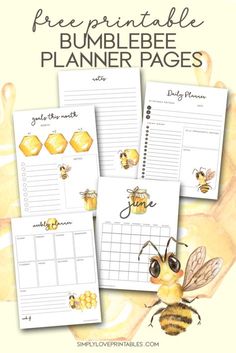 the printable bumbee planner pages are shown with bees and honeycombs on them