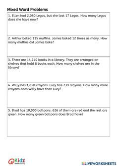 the worksheet for mixed word problems