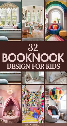 the front cover of 32 bookbook design for kids, with pictures of different rooms and furniture