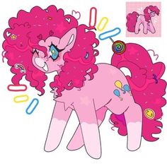 a pink pony with curly hair and stars on it's face, standing next to scissors