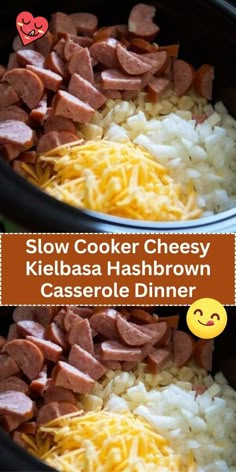 slow cooker cheesy kielbasa hashbrown casserole dinner