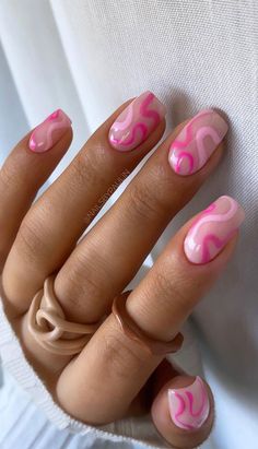 Swirl Nail Art, Unghie Sfumate, Aesthetic Nails, Simple Acrylic Nails, Acrylic Nails Coffin Short, Nails Summer