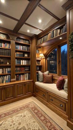 Small Cabin Decor Cabin Library, Soft Rugs, Rustic Home Design, Rustic Materials, Home Libraries, Dream House Rooms