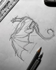 Stylised Designer Pencil Animal Drawing. Dragon In Flight, 수채화 그림, Arte Sketchbook, Dragon Drawing, Pencil Art Drawings, Art Drawings Sketches Creative