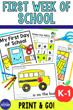 Make the first week of school easy with this set of back to school worksheets for kindergarten & first grade. Don't spend all your time preparing back to school activities when you can be working on teaching routines and expectations. These no prep printables cover: getting to know you activities, name activities, math & literacy basics. Your students will love the all about me activities, calendars, coloring pages & tracing lines. Click through & see all the ideas for the 1st week of school. First Week Of School Activities, Back To School Worksheets, Tracing Lines, Get To Know You Activities, All About Me Activities, About Me Activities, First Week Of School, Classroom Calendar, First Day School