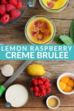 lemon raspberry creme brulee with fresh fruit and yogurt