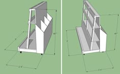 two drawings of an open cabinet with measurements