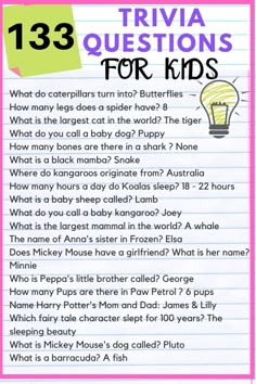 Fun Questions For Kids, Kids Quiz Questions, Quizzes For Kids, General Knowledge For Kids, Friends Trivia