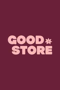 the words good store are in pink on a purple background, with an image of a cat