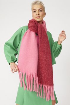 This multi-coloured orange and pink toned cashmere and wool blend oversized scarf is a must have for this season. The contrasting panels really make it stand out from the crowd.  One size  15% Wool 15% Cashmere 70% Acrylic Faux Fur Headband, Faux Fur Bag, Leather Coat Jacket, Fur Headband, Faux Fur Hat, Striped Scarf, Cashmere Gloves, Suede Coat, Oversized Scarf