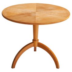 a round wooden table with two legs and a circular top on an isolated white background