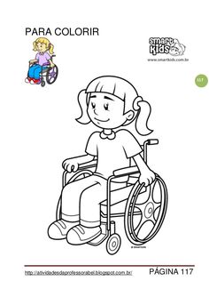 a girl in a wheel chair coloring page with the words para colorir on it