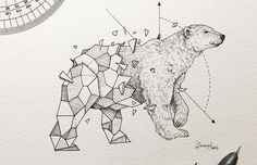 a drawing of a bear with geometric shapes