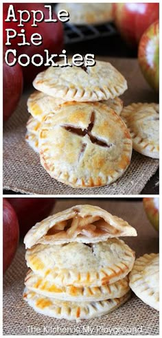 apple pie cookies are stacked on top of each other with the words, apples pie cookies