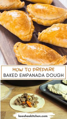 how to prepare baked empanada dough on a cutting board with text overlay