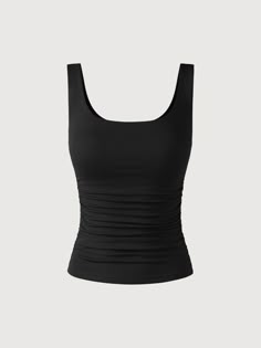 Ruched Tank Top – OGLmove Dream Clothes Summer, Types Of Tank Tops, Tank Tops Outfits, Black Tank Top Outfit, Cool Tank Tops, Thick Strap Tank Top, Black Fitted Top, Brami Top, Tank Top Girl