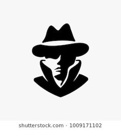 a black and white silhouette of a man wearing a hat