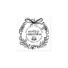 a black and white christmas card with the words, merry christmas written in a wreath