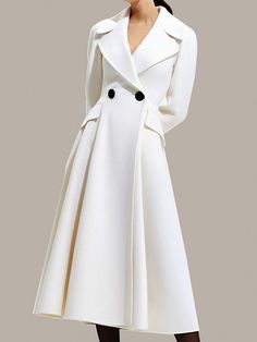 Elegant Long Sleeve Plain Shawl Collar Regular Fit Overcoat White Wool Coat, White Winter Coat, Winter Coat Dress, Winter Coat Outfits, Coat Plus Size, Princess Coat, Cozy Coats, Types Of Coats, Plus Size Winter