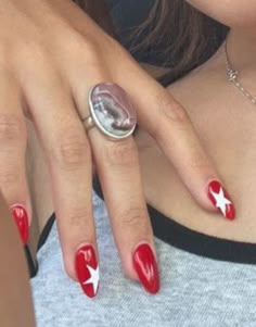 Red And Grey Nails Ideas, Red And Blue Nail Designs, Red Pattern Nails, Red Nails With Design, Almond Nails Pink, Euphoria Nails, Black Gel Nails, September Nails, Hello Nails