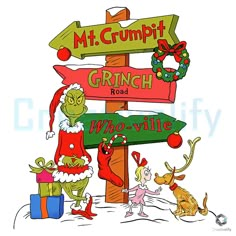 the grinch road sign is decorated for christmas