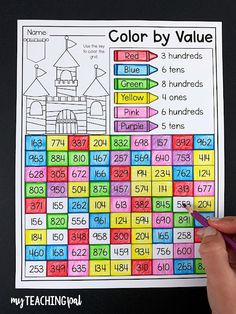 color by value math game for kids to practice numbers and place value in their homes