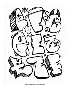 an image of graffiti art that is drawn in black and white