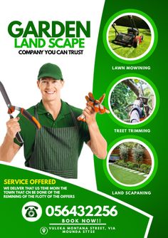 a man holding scissors in his hands while standing next to a lawn mowing machine