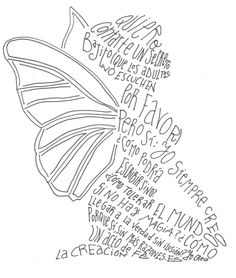 a drawing of a butterfly with words written on it