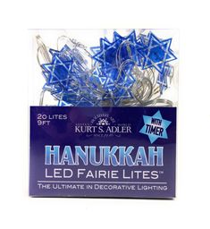 hanukkah led aire lites with timers in blue package on white background