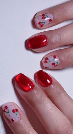 Summer Nails Red, Fruity Nails, Fruit Nail, Unghie Sfumate, Unghie Nail Art, Heart Nail Designs, Medium Nails, Nagellack Trends