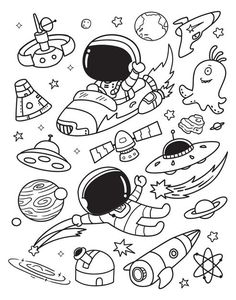 an astronaut coloring page with space related items