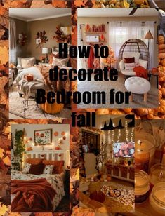 a collage of photos with the words how to decorate bed room for fall?