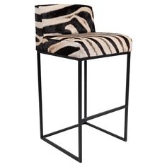 a zebra print bar stool with black metal legs