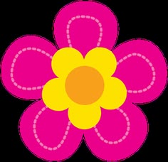 a pink flower with yellow center on a white background