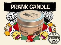 an image of a candle with the words prak candle on it and cartoon characters around it