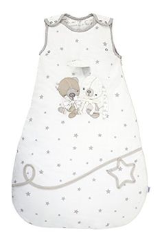 a baby sleeping bag with a teddy bear on it's chest and stars in the background