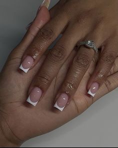 Small French Tip Acrylic Nails, White French Top Nail Designs, Shorties Nails French Tip, Regular French Tip Nails, Fresh Tip Nails, French Nails Black Women, B2s Nails, Short Acrylic French Tip, French Tips Short Square