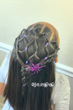 Spider web hairstyles, Halloween hairstyles, little girls Halloween hairstyles, girls spider web hairstyles Girls Halloween Hairstyles, Elastic Hairstyles, Girls Easy Hairstyles, Own Hairstyles, Easy Hair Ideas, Funky Hair