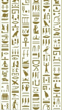 an egyptian hieroglyic pattern with symbols and other things on it's side